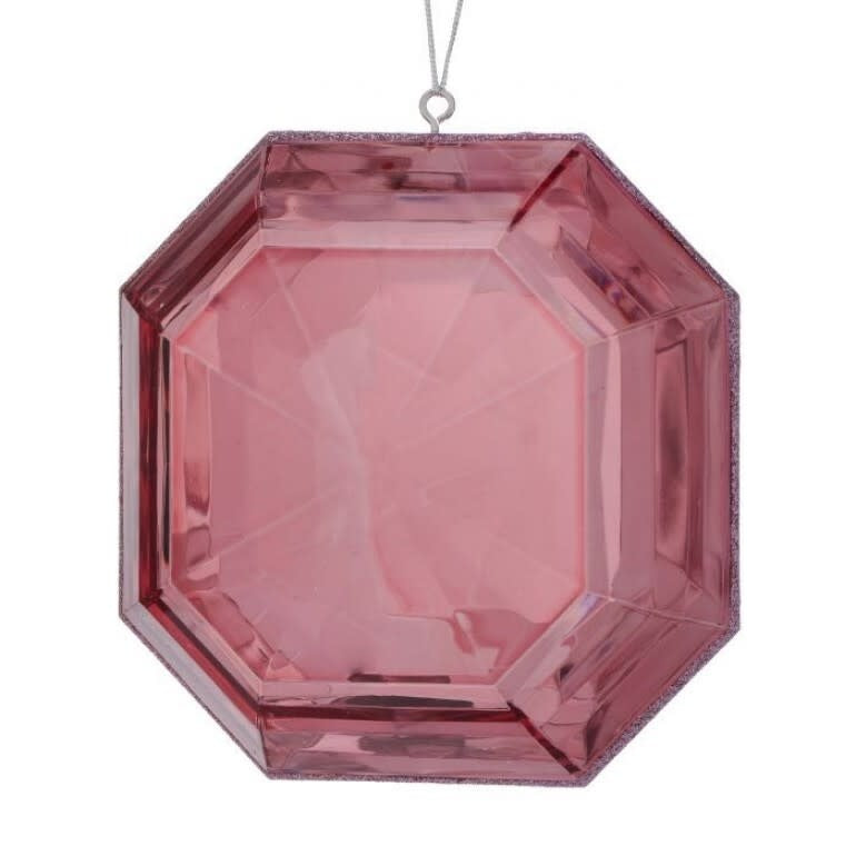 Pink acrylic square ornament with a precious gem center.