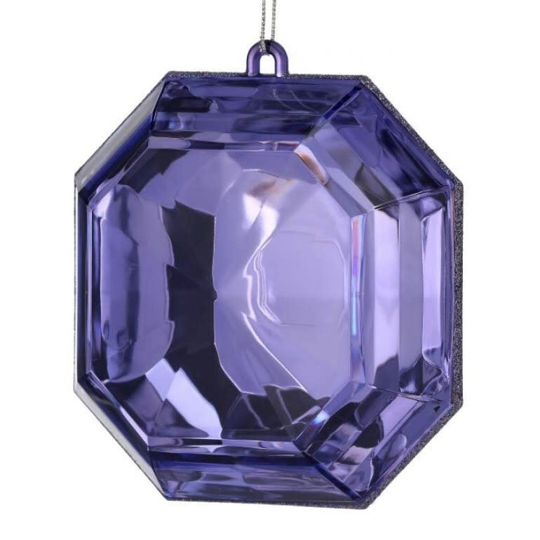 Purple acrylic square ornament with a precious gem center