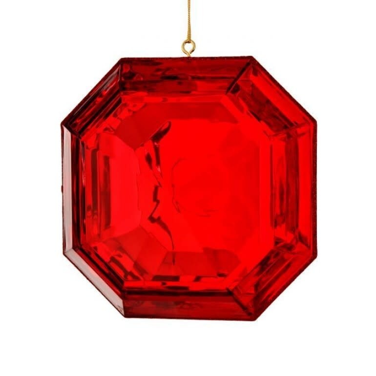 Red acrylic square ornament with a precious gem center