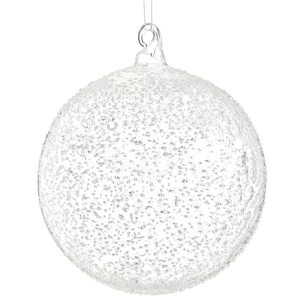 Clear glass ball ornament with beaded texture
