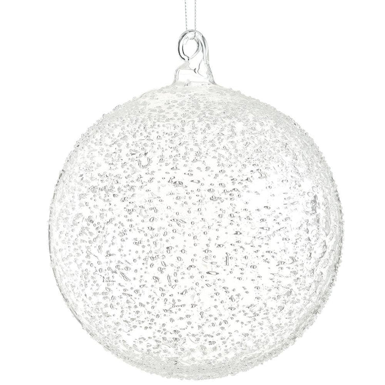 Clear glass ball ornament with beaded texture