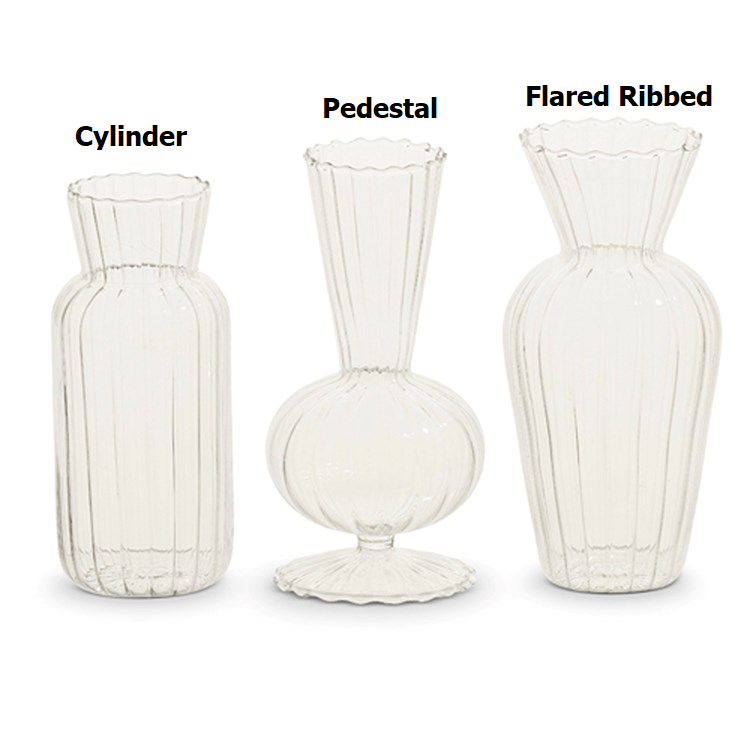 Six-inch clear glass bud vase with a cylindrical shape.