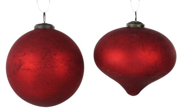 Matte red rustic glass ornament with a spherical shape.