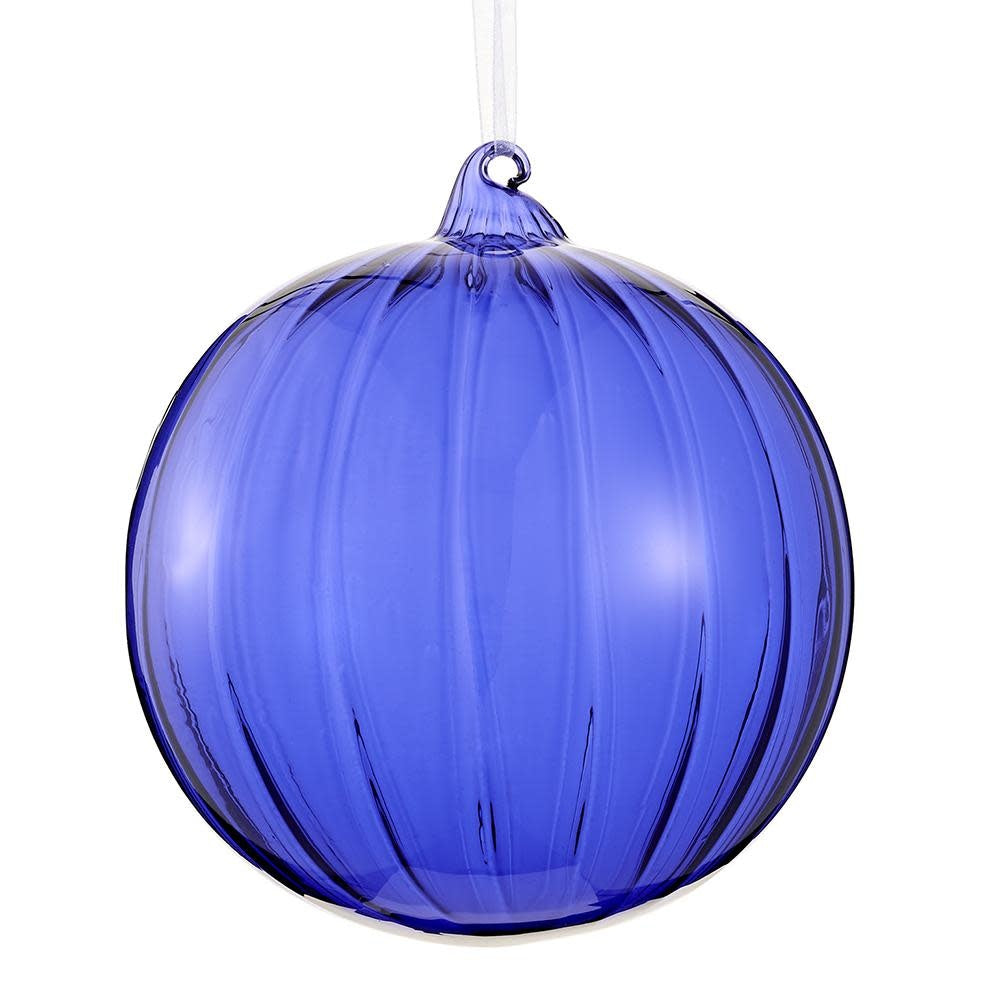 Blue glass ball ornament with a smooth spherical shape.