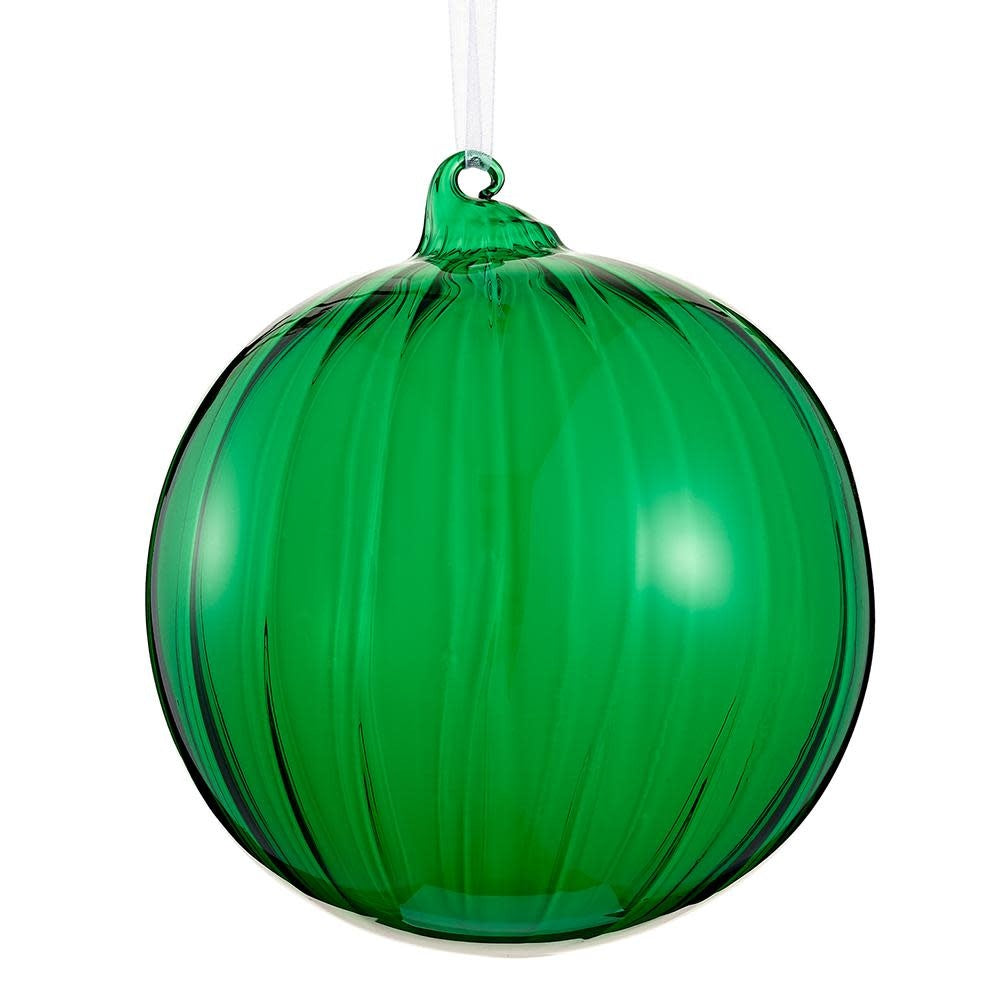 Green glass ball ornament with smooth spherical shape