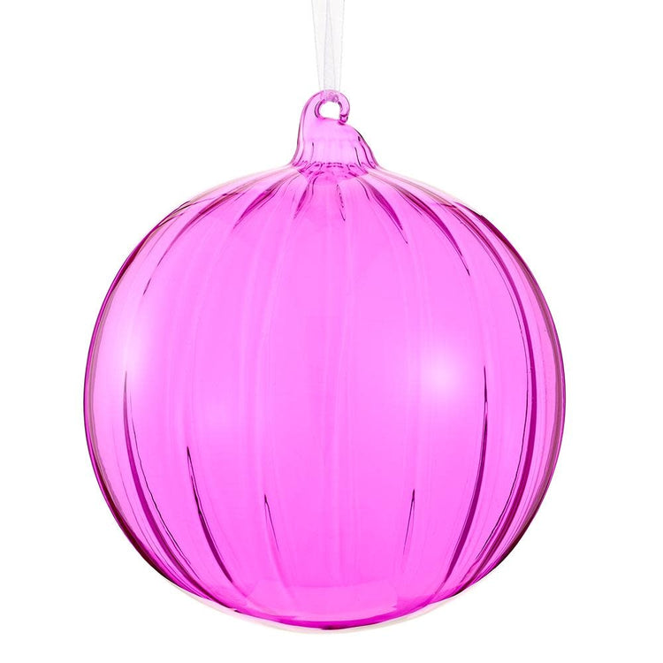 Pink glass ball ornament with smooth spherical shape