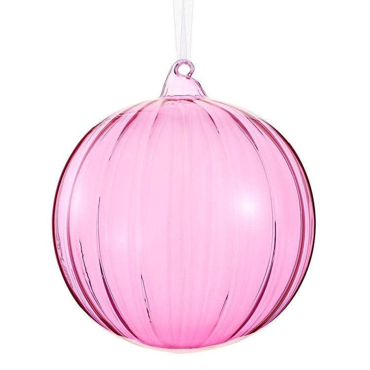 Pink glass ball ornament with smooth spherical shape