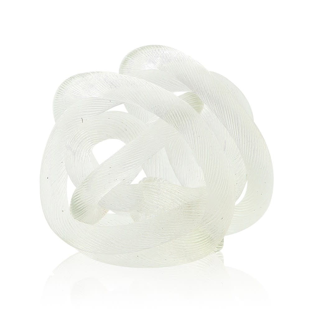 6-inch glass knot decorative object with smooth polished surface in clear material