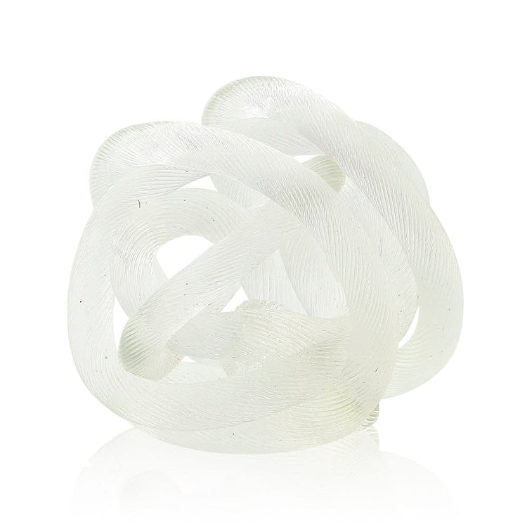 6-inch glass knot decorative object with smooth polished surface in clear material