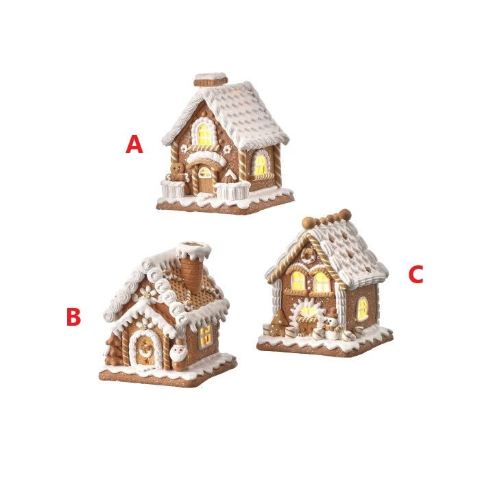 Battery-operated LED sugar spice house with timer in warm beige clay finish.