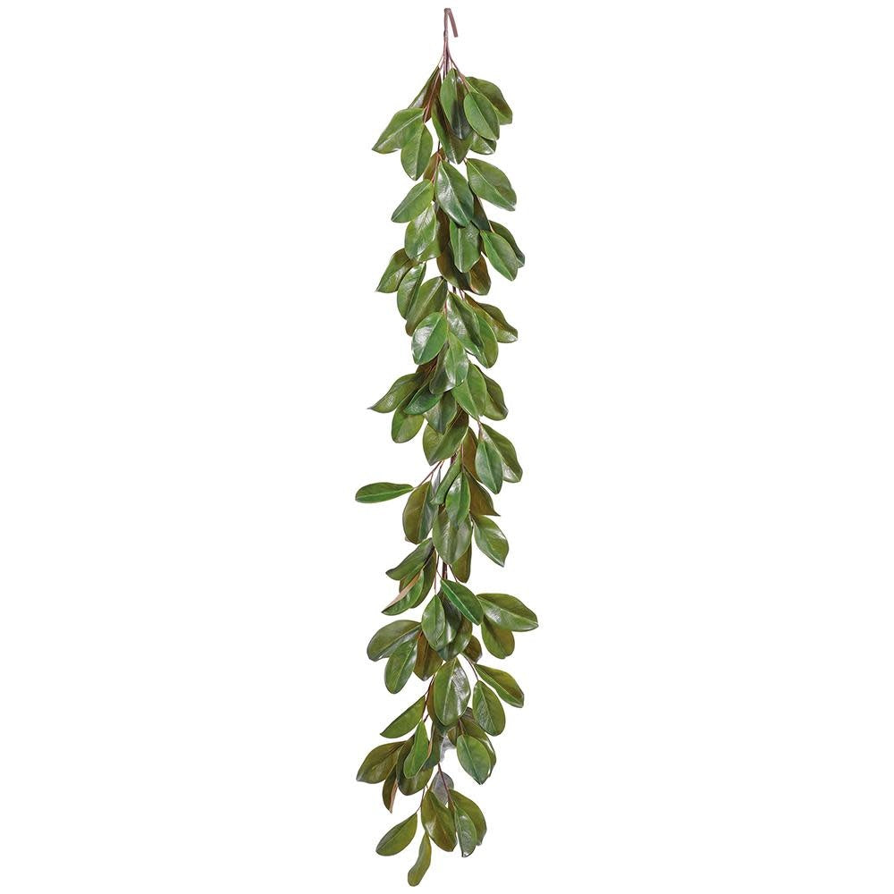 6-foot green plastic magnolia leaf garland with wire backing