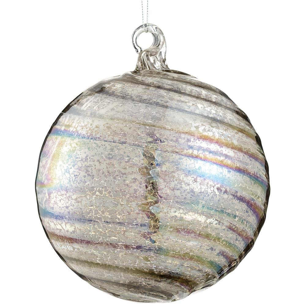 6-inch mercury glass ball ornament with silver iridescent finish