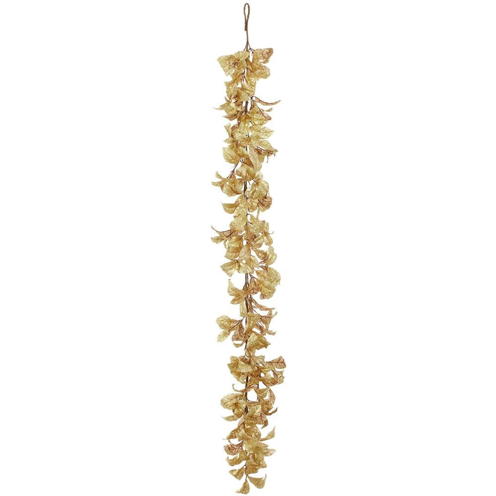 6-foot gold metallic magnolia leaf garland with iron frame