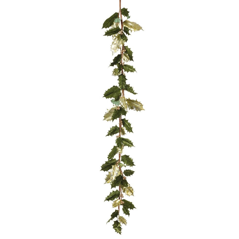 6-foot metallic velvet holly garland with berry green accents