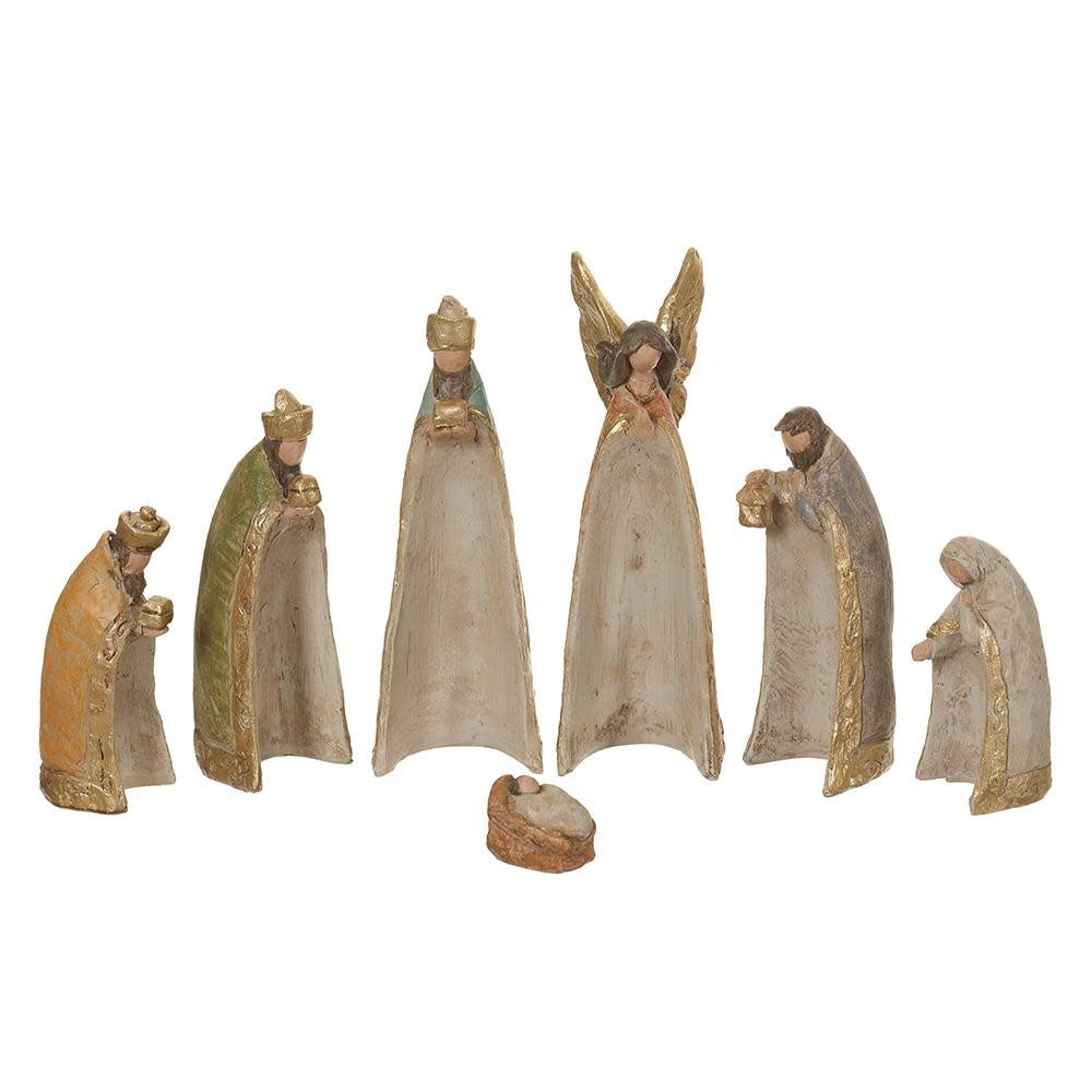 Gold mixed nativity set with polyresin and stone powder accents