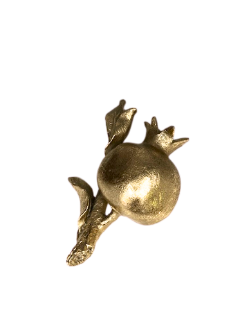 6.5-inch gold resin pomegranate with a detailed fruit design and metallic finish on a stem.