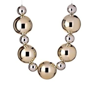 Gold vacuum plated ball garland with mixed 20mm and 10mm spheres on a flexible wire stem.