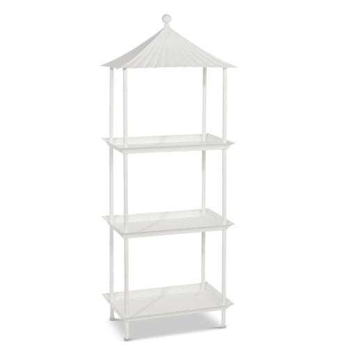 60-inch black iron pagoda etagere with tiered shelves