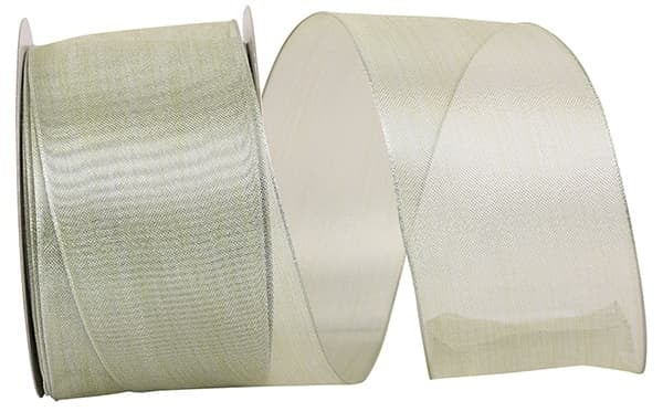 Platinum metallic mesh wired edge ribbon with a scalloped border.