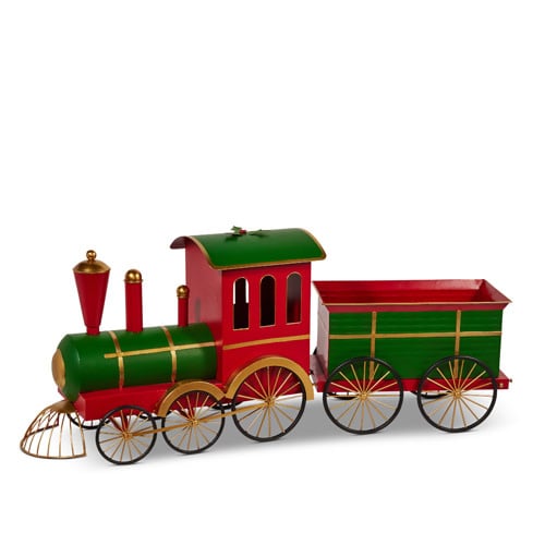 Multicolor iron decorative train set with car measuring 61 inches long.