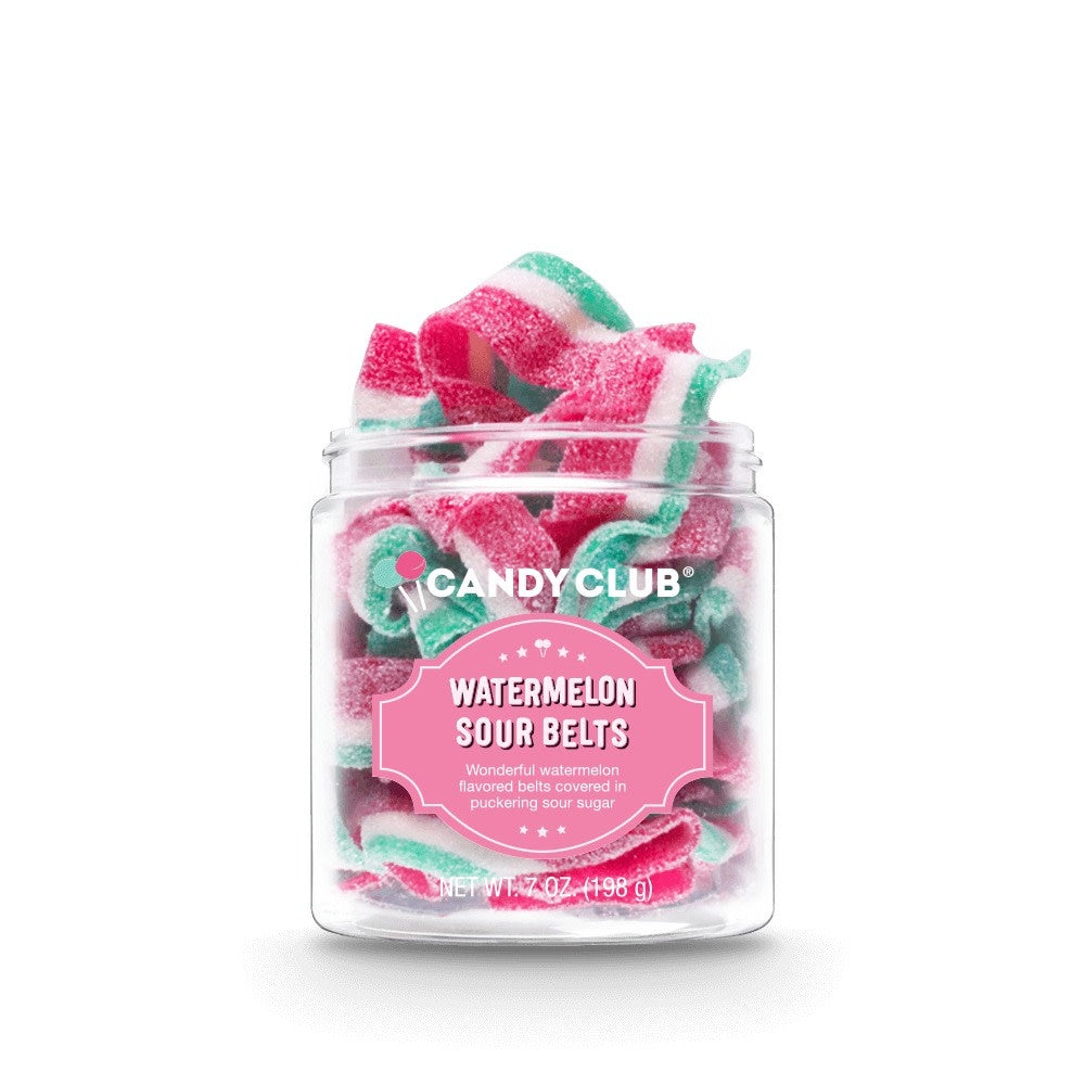 Packaged Sour Belts candies featuring tart cherry-flavored ribbons in a square box.