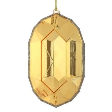 Champagne-colored acrylic oval ornament with a precious gem center.