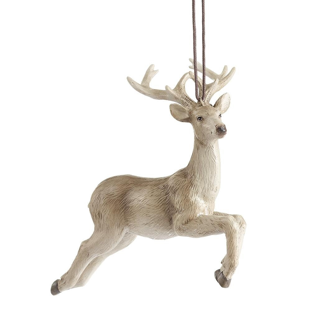 Gray resin reindeer ornament with lime powder finish