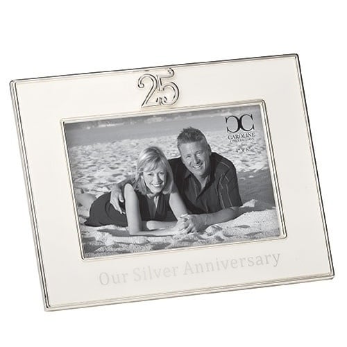 6.75-inch silver metallic frame with a subtle anniversary pattern