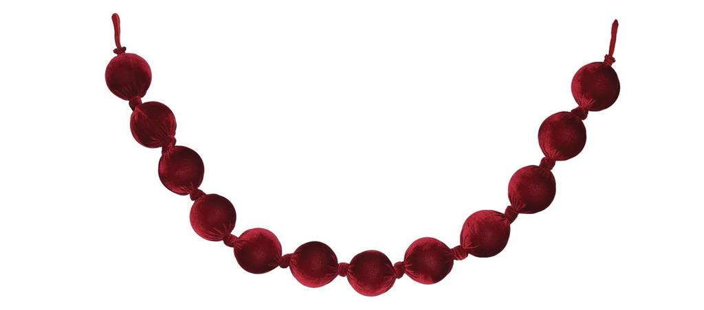 6-foot burgundy velvet ball garland with 100mm styrofoam spheres on a white background.