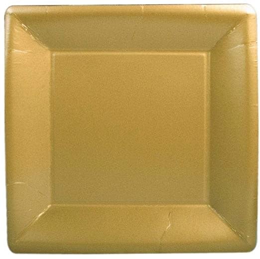 Square dinner plates in solid gold with a porcelain-like finish