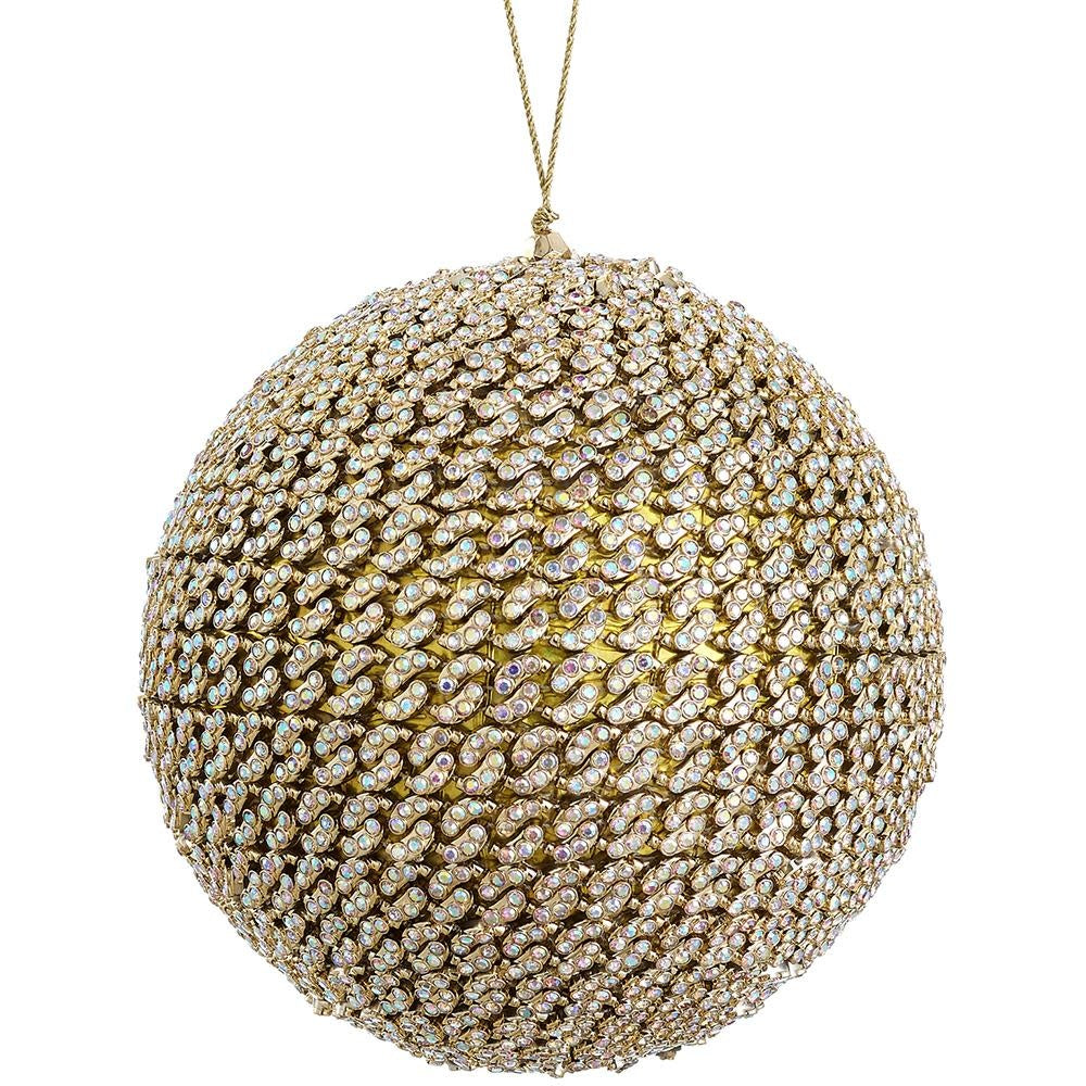 Gold diamond ball ornament with glass bead accents on a plastic and metal base.