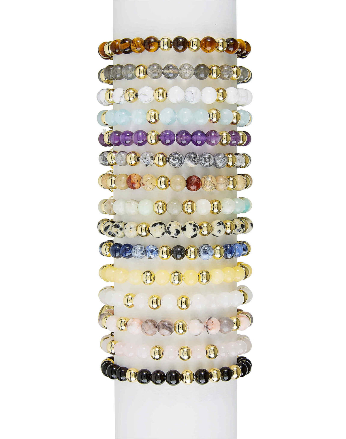 Gold ball earrings with semi-precious stones