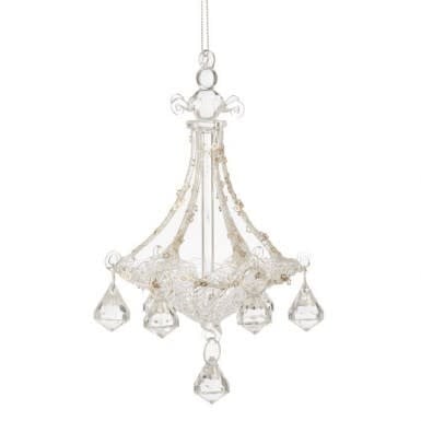 Seven-inch glass chandelier ornament with shimmering finish