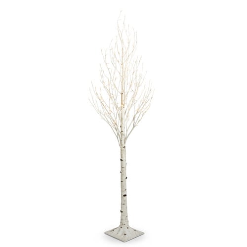 White plastic birch tree with warm white LED lights on branches
