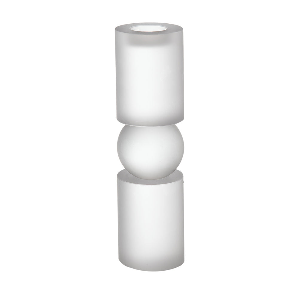 Tall clear glass candle holder with contemporary cylindrical shape