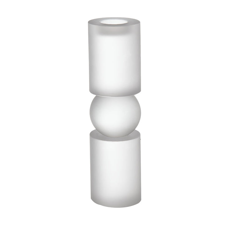 Tall clear glass candle holder with contemporary cylindrical shape