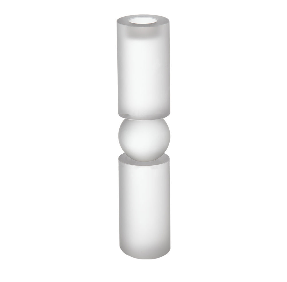 Tall clear glass candle holder with contemporary cylindrical shape