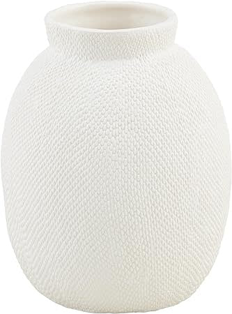 Tall pressed texture stoneware vase in soft gray with a subtle vertical pattern and cylindrical silhouette.