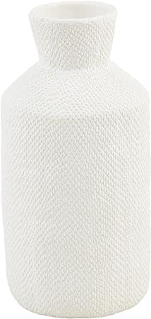 Tall pressed texture stoneware vase in solid color with a cylindrical silhouette.