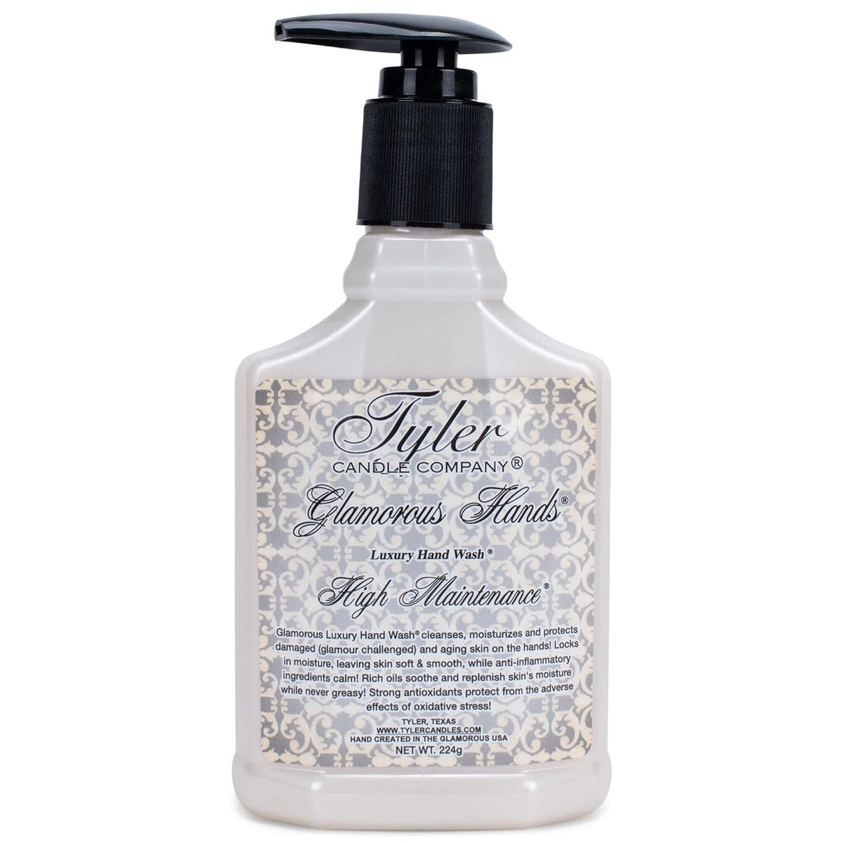 Luxury hand wash bottle with jasmine, lily of the valley, peony and honeysuckle fragrance.