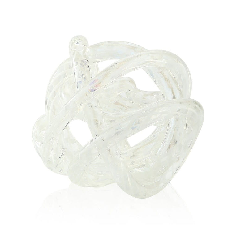 6-inch square glass knot pendant light with clear glass material.