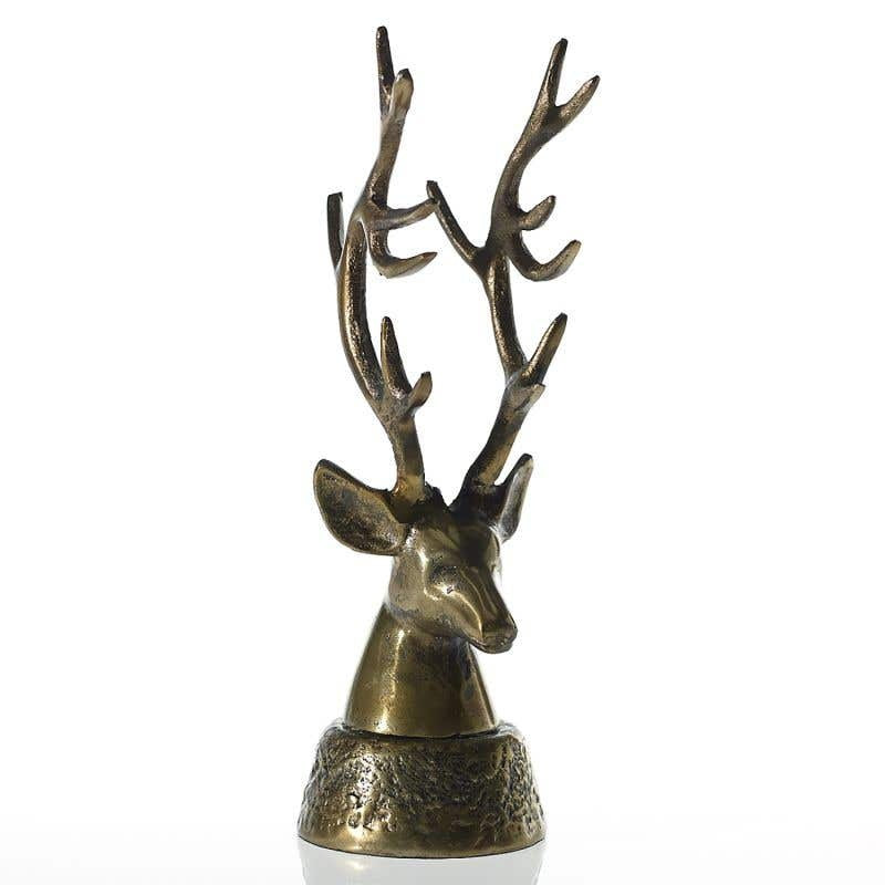 Metal deer head wall decor with a natural finish