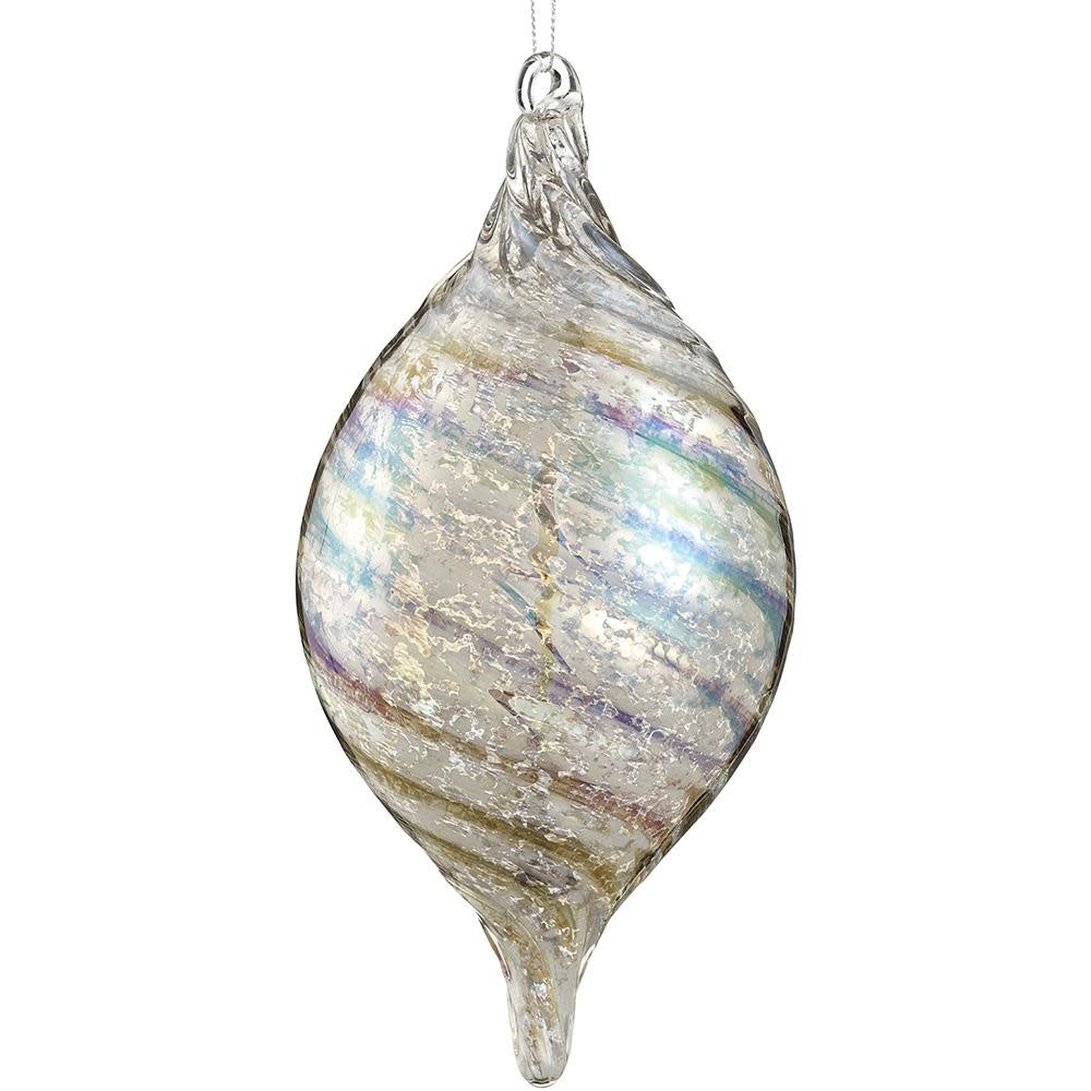Silver iridescent mercury glass finial ornament with a reflective dome shape.