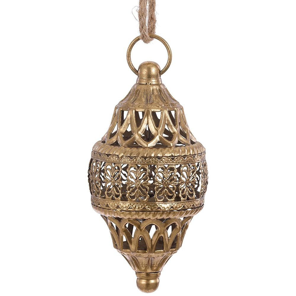 Gold metal filigree finial ornament with intricate openwork pattern