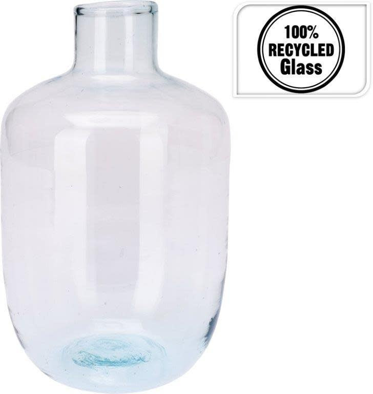 Clear recycled glass vase with narrow neck in jar shape