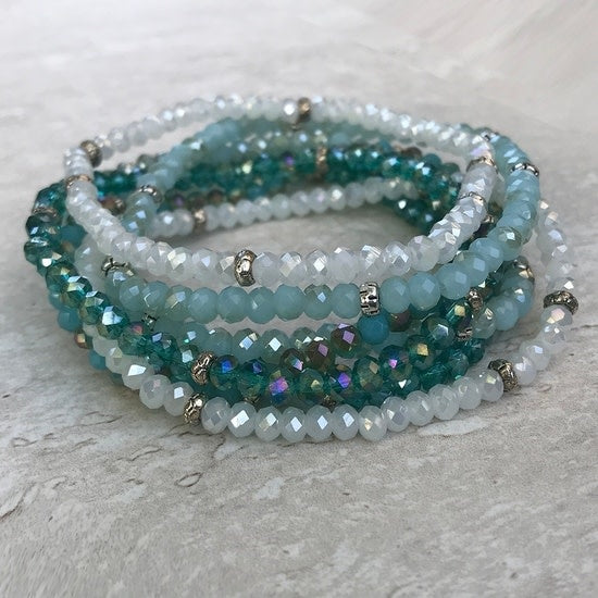 Silver crystal mini bracelet with stacked stone accents