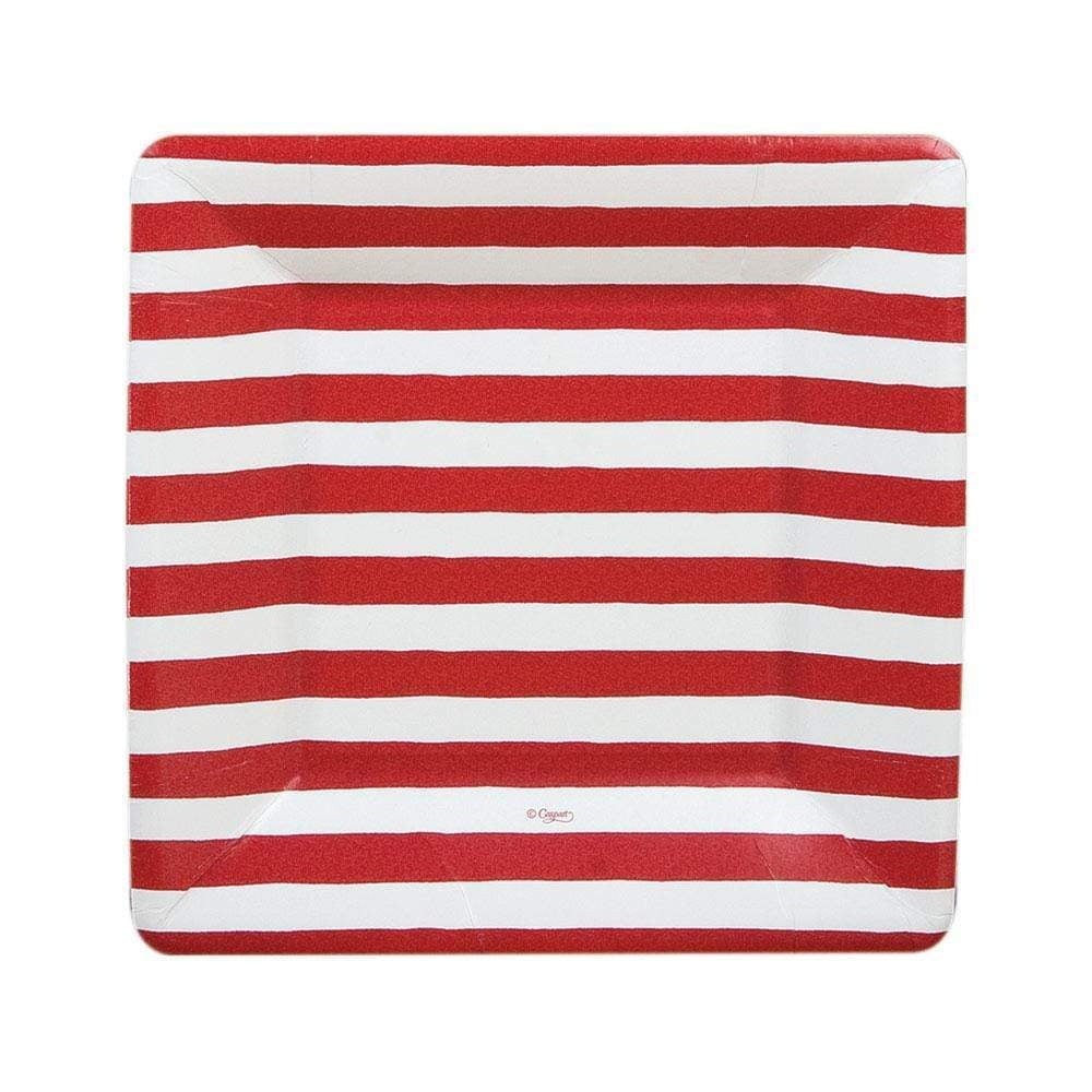 Red and White Stripe Square Paper Salad & Dessert Plates