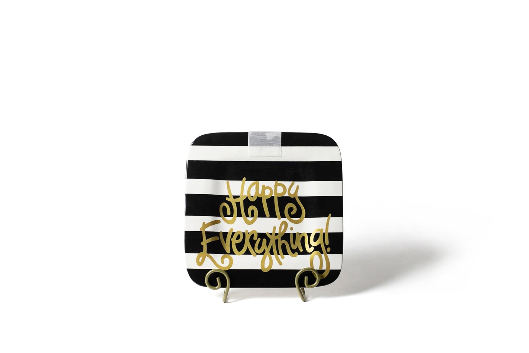 Ceramic mini platter with black stripe pattern featuring a happy face silhouette.
