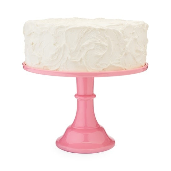 Melamine cake stand with screw assembly, white finish.