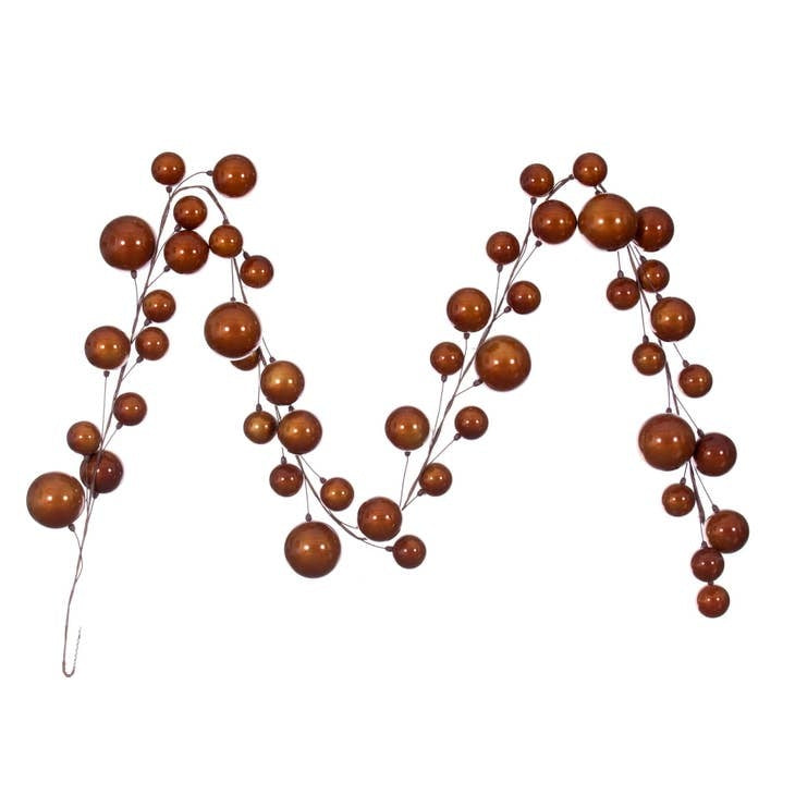 10-foot copper pearl branch garland with decorative spheres on thin metal wire.